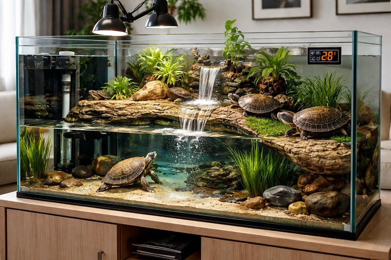 Как выбрать и купить аквариум для черепах. На что обратить
							внимание при покупке. Расчет объема емкости. Правила обустройства
							акватеррариума.